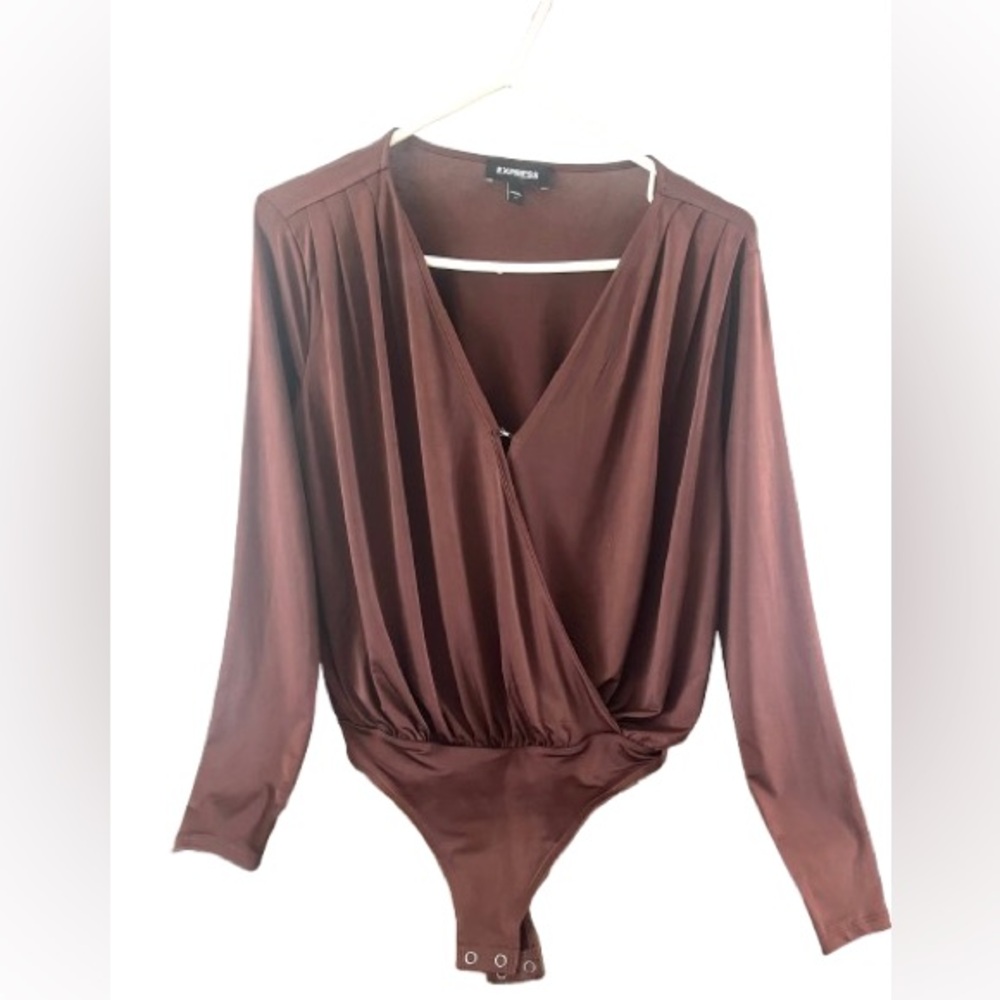 Express Womens Long Sleeve Brown Bodysuit - small